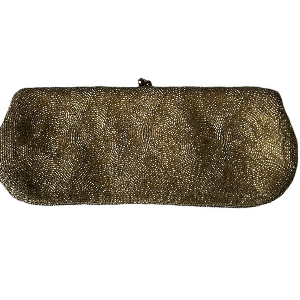 Vintage Mid-Century Debbie Gold Seed Beaded Evening Bag